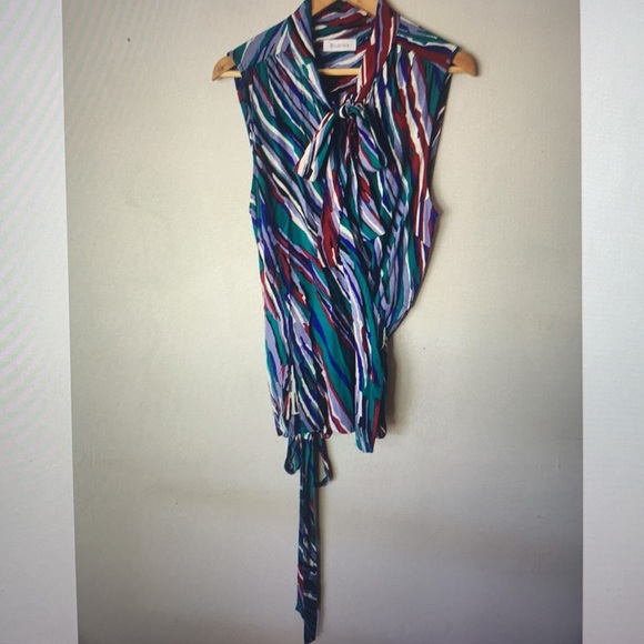 RODEBJER Wrap Bow Sleeveless Blouse JEWEL tones, IVORY & BLACK US L EUC - Picture 10 of 15